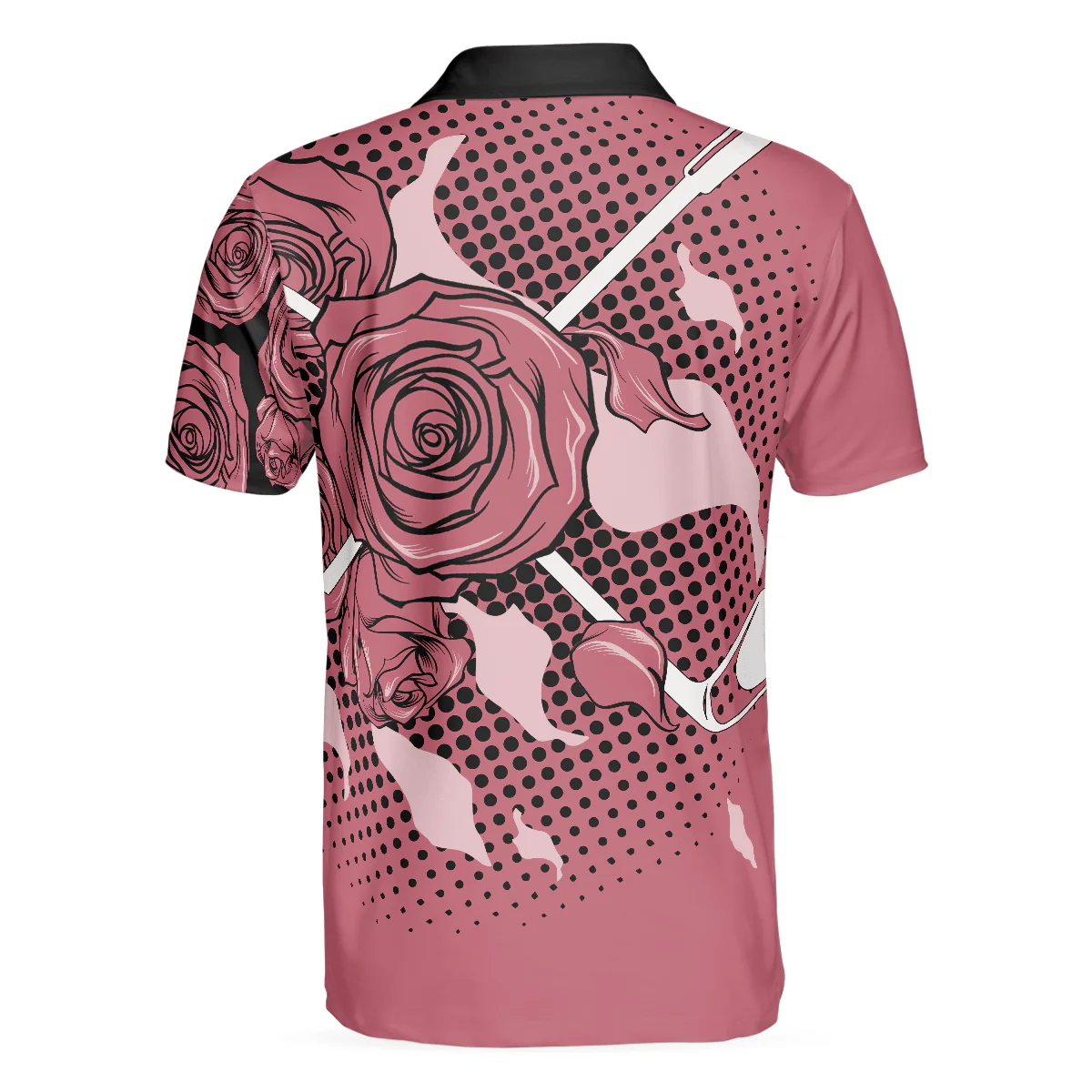 Men Golf Polo Shirt - Golf Rose Skull Men Polo Shirt, Pink Men Golf Polo Shirt - Perfect Polo Shirt For Men, Golfers - Image 2