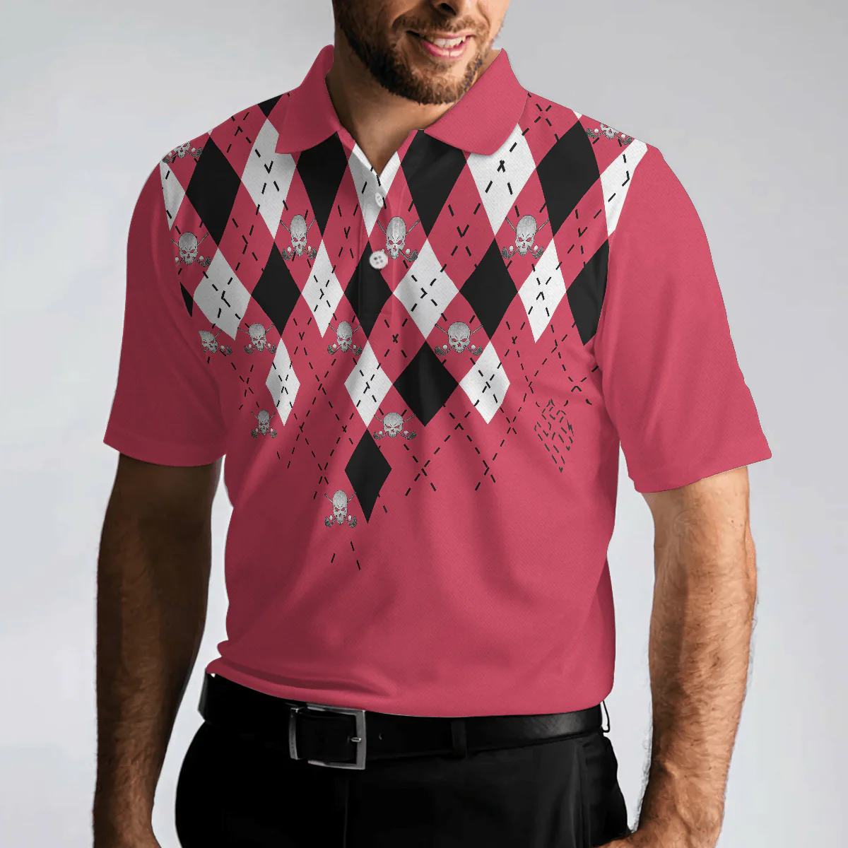 Men Golf Polo Shirt - Golf Shirt With Argyle Pattern Polo Shirt, Red Plaid Pattern Golf Shirt For Golf Enthusiasts, Vibrant Golf Shirt - Image 5