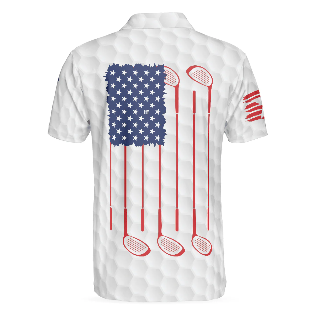 Men Golf Polo Shirt - Golf Skull American Flag Polo Shirt, White Golf Pattern Polo Shirt, Patriotic Golf Shirt For Men, Best Gift For Golfers - Image 2