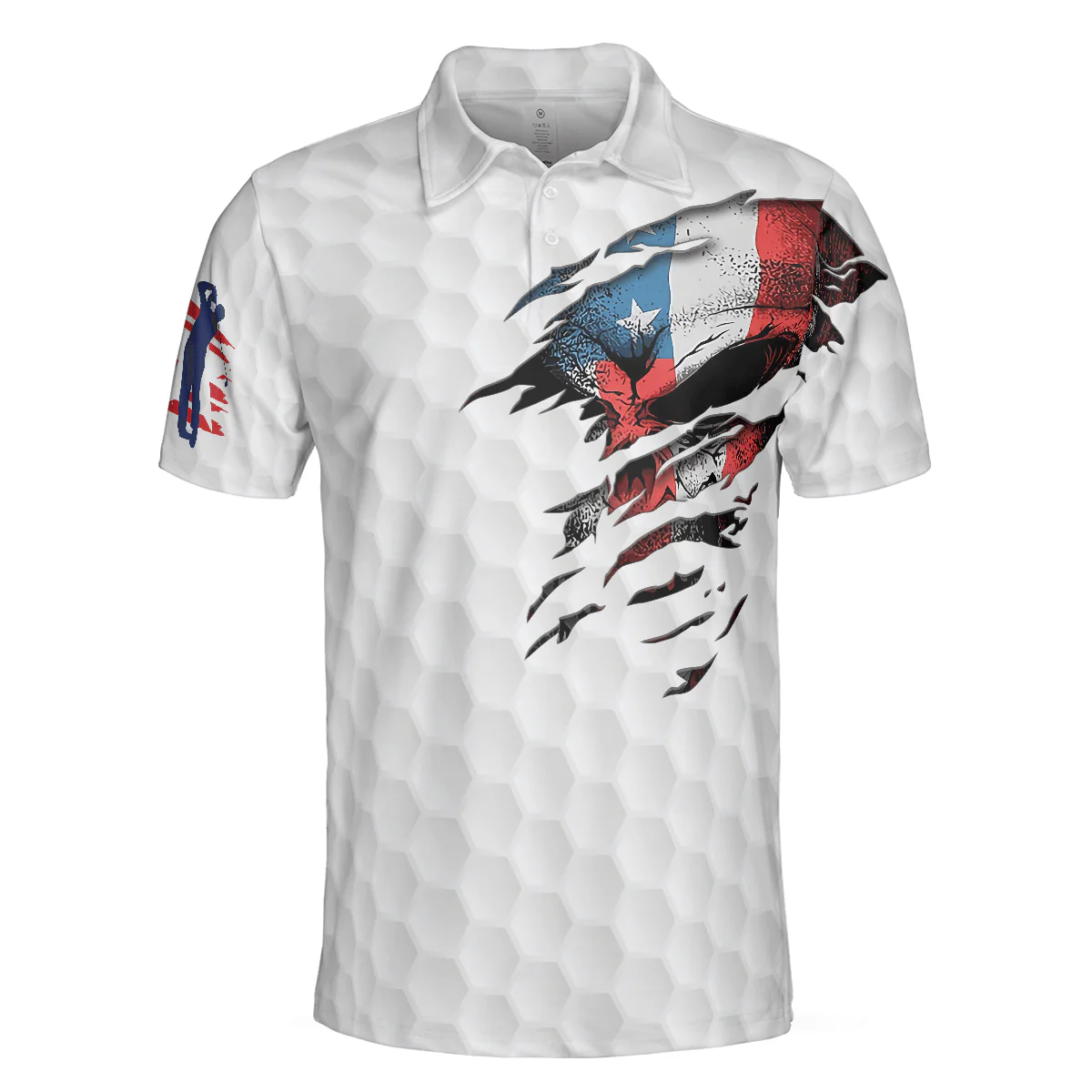 Men Golf Polo Shirt - Golf Skull American Flag Polo Shirt, White Golf Pattern Polo Shirt, Patriotic Golf Shirt For Men, Best Gift For Golfers - Image 3