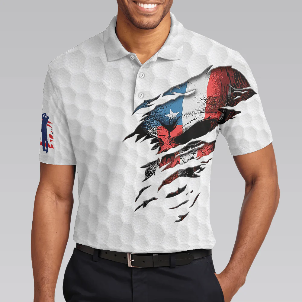Men Golf Polo Shirt - Golf Skull American Flag Polo Shirt, White Golf Pattern Polo Shirt, Patriotic Golf Shirt For Men, Best Gift For Golfers - Image 4