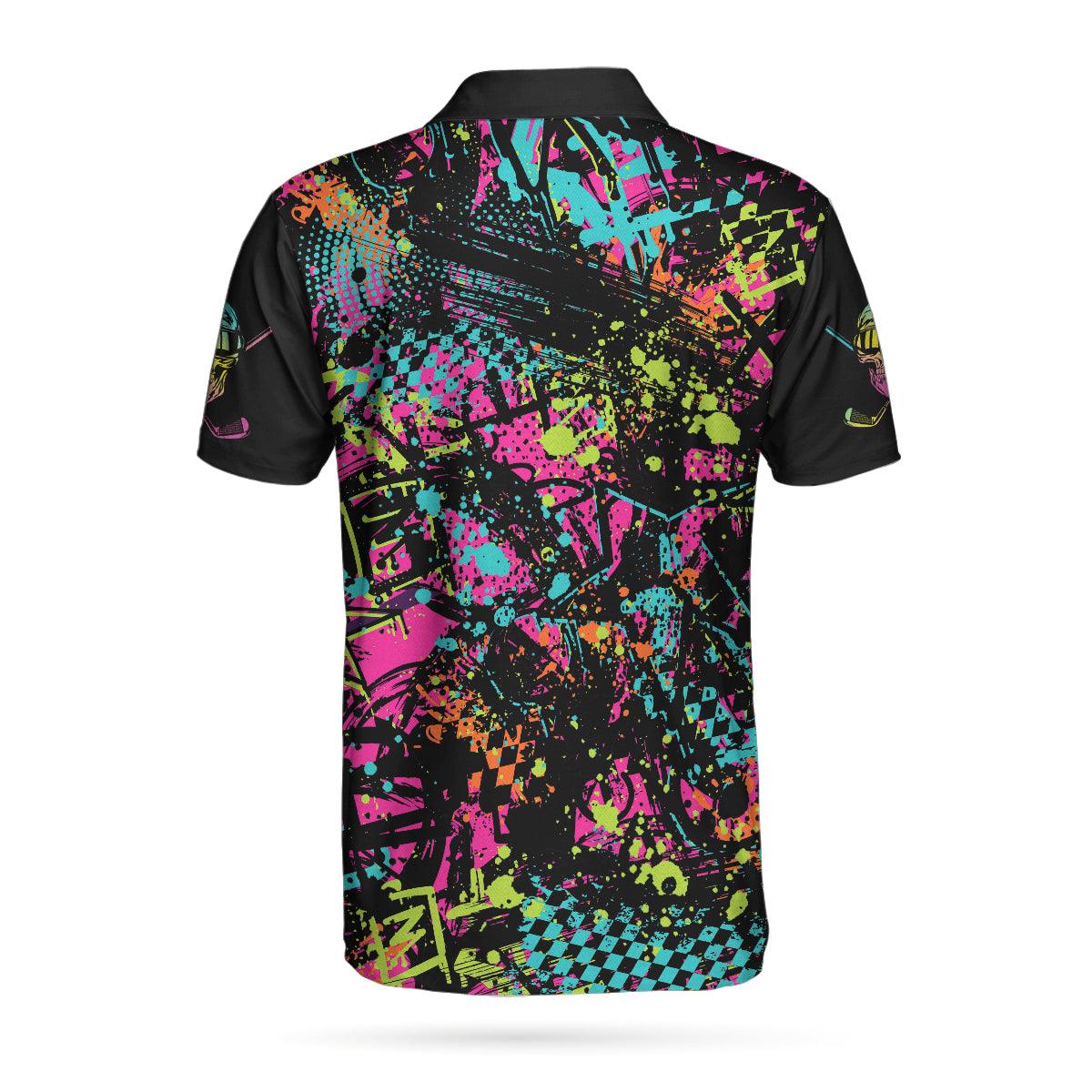 Men Golf Polo Shirt - Golf Skull Graffiti Polo Shirt, Streetwear Polo Shirt, Best Golf Shirt For Men, Golf Lover - Image 2