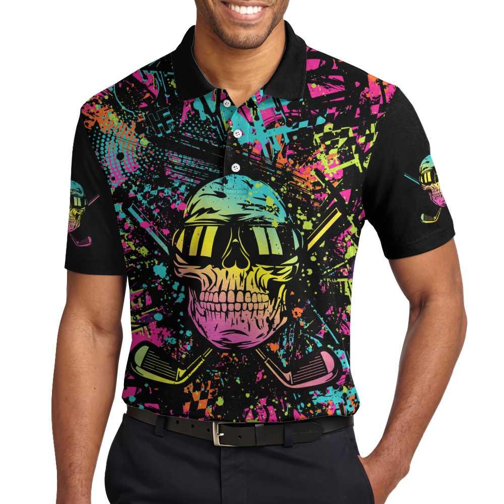 Men Golf Polo Shirt - Golf Skull Graffiti Polo Shirt, Streetwear Polo Shirt, Best Golf Shirt For Men, Golf Lover - Image 4