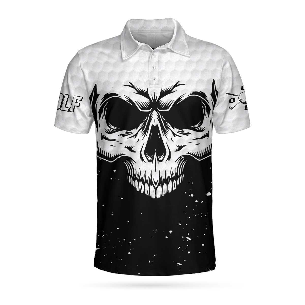 Men Golf Polo Shirt - Golf Skull Pattern Black And White Polo Shirt, Golf Pattern Polo Shirt, Best Golf Shirt For Men, Golfers - Image 3