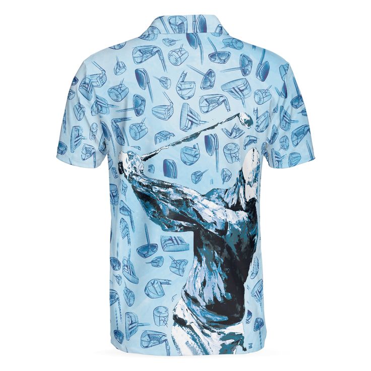 Men Golf Polo Shirt - Golf Swing Abstract With Golf Club Header Pattern Golf Polo Shirt, Sky Blue Golf Shirt For Men, Golfers - Image 3