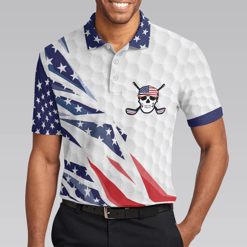 Men Golf Polo Shirt - Golf Texture Swing, Fierce American Flag Men Golf Polo Shirt - Perfect Polo Shirt For Men, Golfers - Image 4