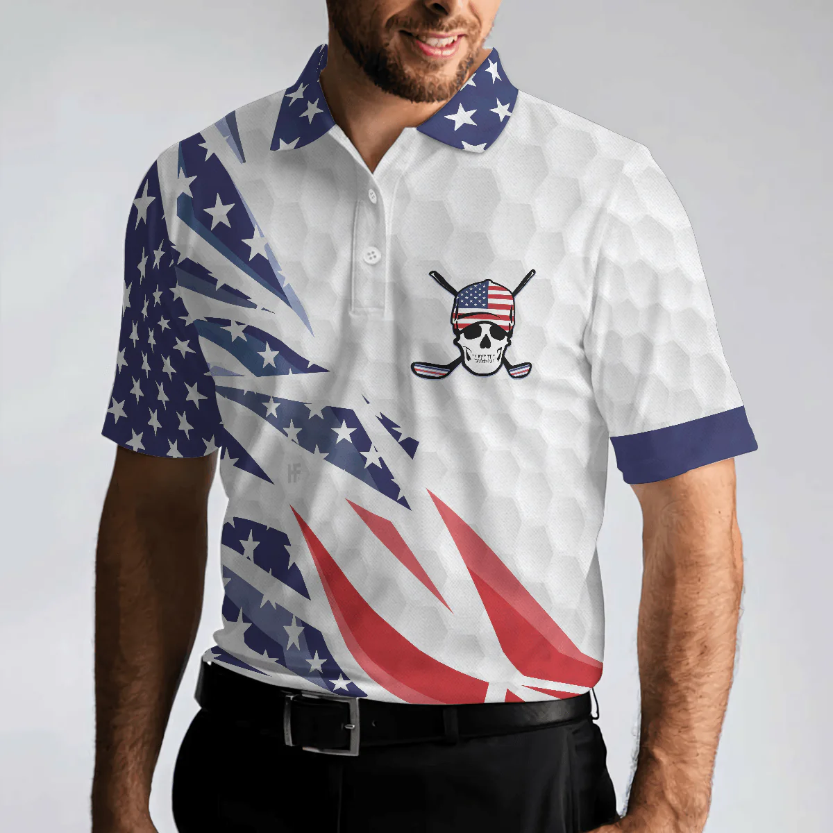 Men Golf Polo Shirt - Golf Texture Swing, Fierce American Flag Men Golf Polo Shirt - Perfect Polo Shirt For Men, Golfers - Image 5