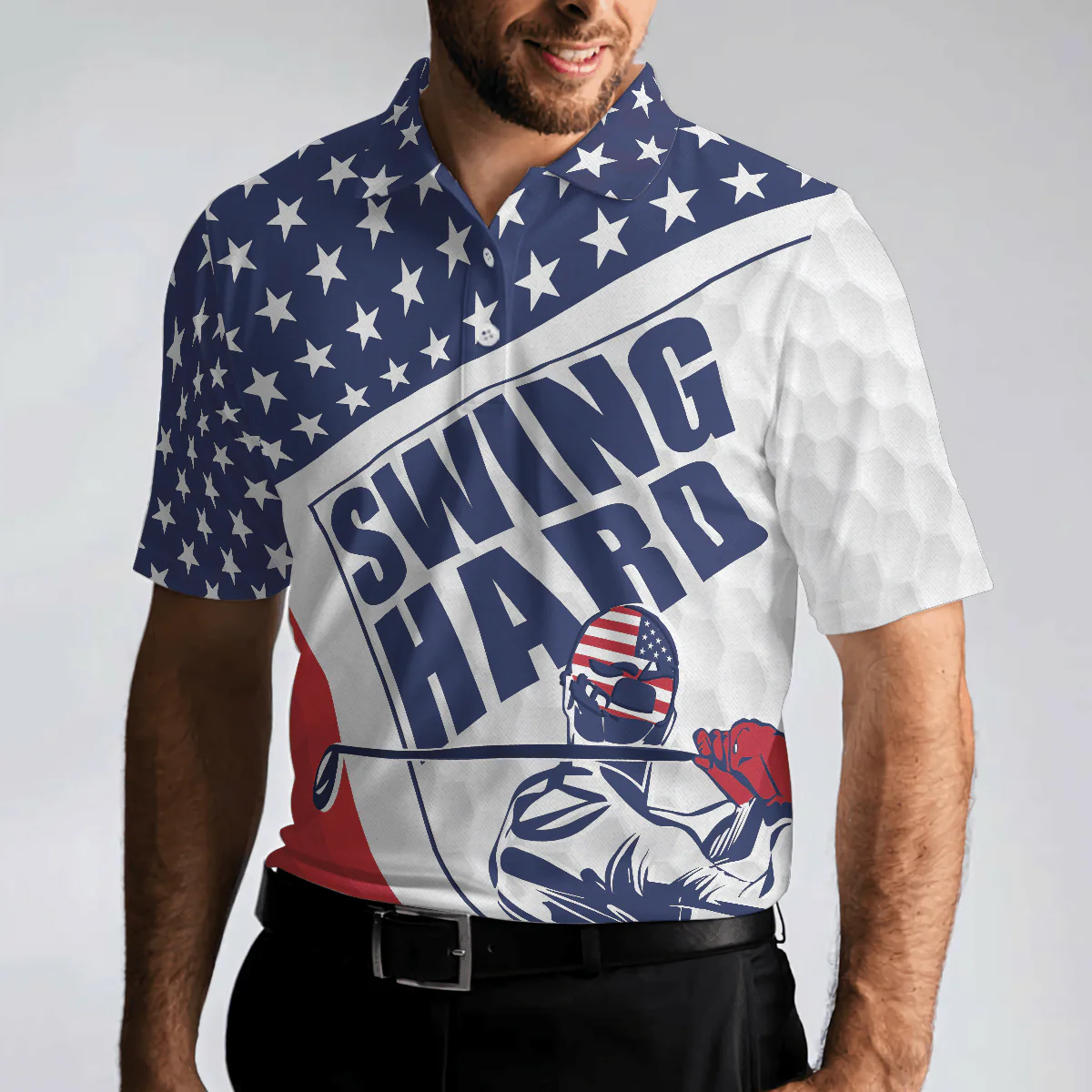 Men Golf Polo Shirt - Golf Texture Swing Hard Men Golf Polo Shirt - Perfect Polo Shirt For Men, Golfers - Image 5