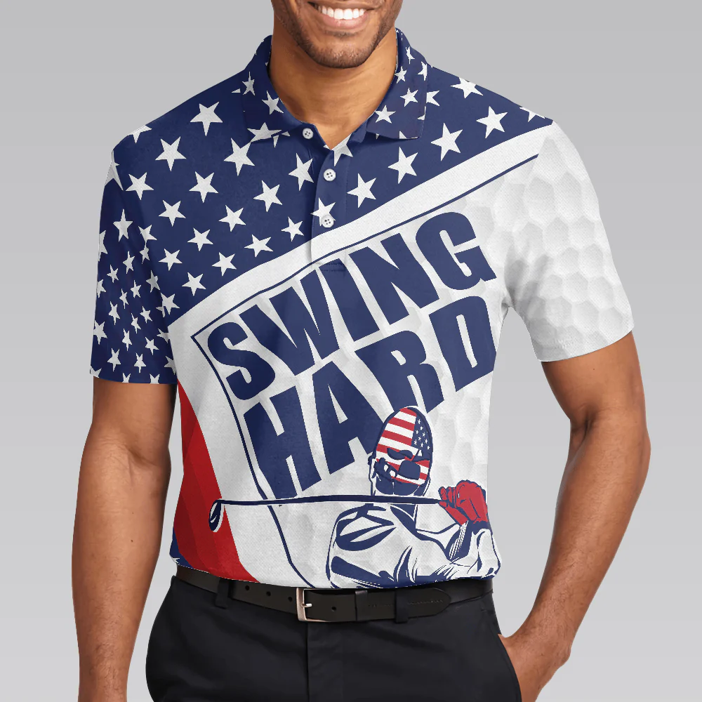 Men Golf Polo Shirt - Golf Texture Swing Hard Men Golf Polo Shirt - Perfect Polo Shirt For Men, Golfers - Image 6