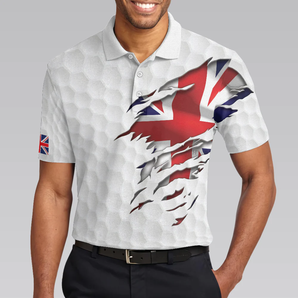 Men Golf Polo Shirt - Golf Texture United Kingdom Men Polo Shirt, Great Britain Union Jack Polo Shirt, UK Golf Shirt For Men, Best Gift For Golfers - Image 4