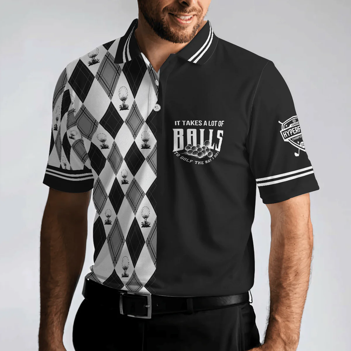 Men Golf Polo Shirt - Golf The Way I Do Men Polo Shirt, Black And White Argyle Pattern Polo Shirt, Best Golf Shirt For Men, Best Gift For Golfers - Image 5