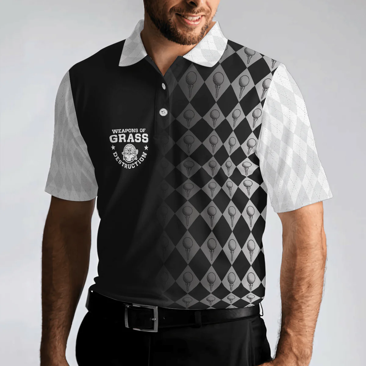 Men Golf Polo Shirt - Golf Weapons Of Grass Destruction Men Polo Shirt, Black And White Golf Shirt For Men, Best Gift For Men, Golfers - Image 2