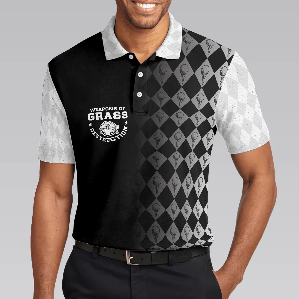 Men Golf Polo Shirt - Golf Weapons Of Grass Destruction Men Polo Shirt, Black And White Golf Shirt For Men, Best Gift For Men, Golfers - Image 5