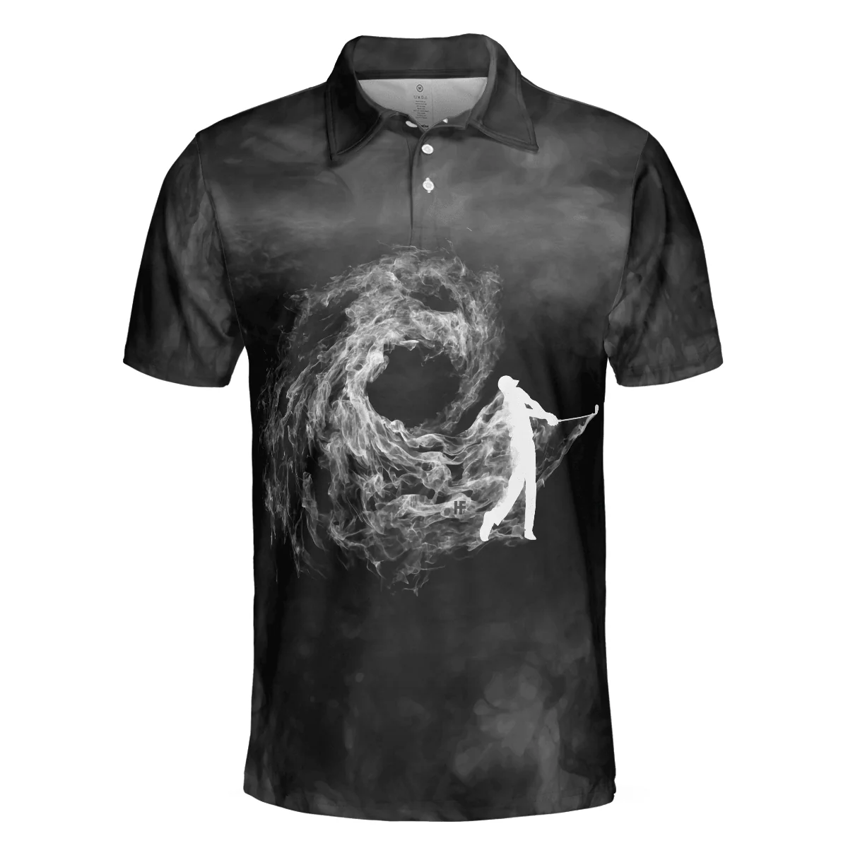Men Golf Polo Shirt - Golfer On Smoke Background Men Polo Shirt, Black Smoke Golfing Polo Shirt, Best Golf Shirt For Men, Golfers - Image 3