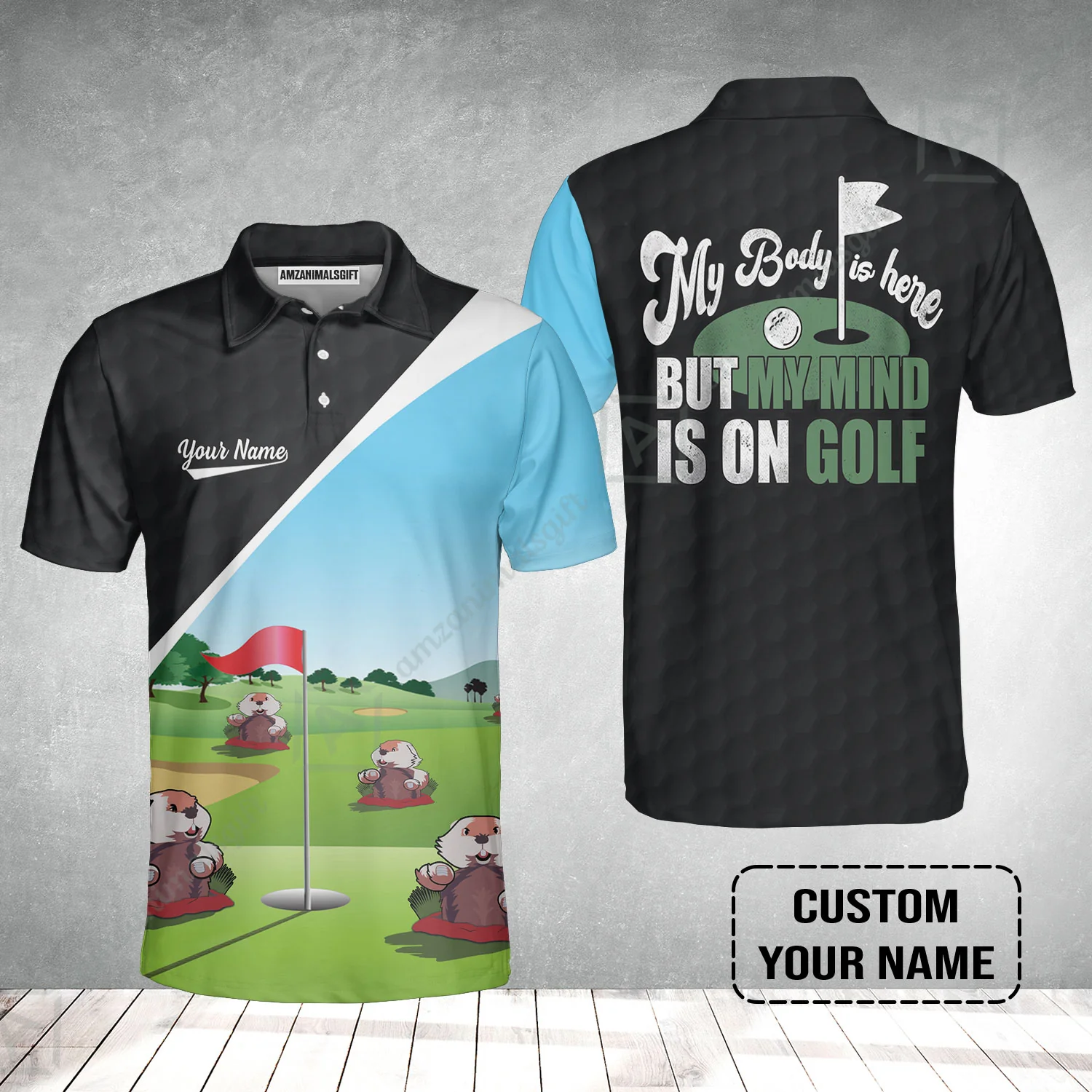 Men Golf Polo Shirt - Gopher My Mind Is On Golf Custom Men Polo Shirt - Image 2