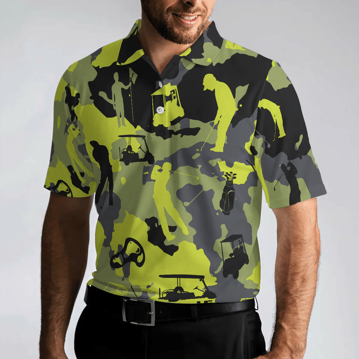 Men Golf Polo Shirt - Green And Grey Camouflage, Military Streetwear, Camo Men Golf Polo Shirt - Perfect Polo Shirt For Men, Golfers - Image 4