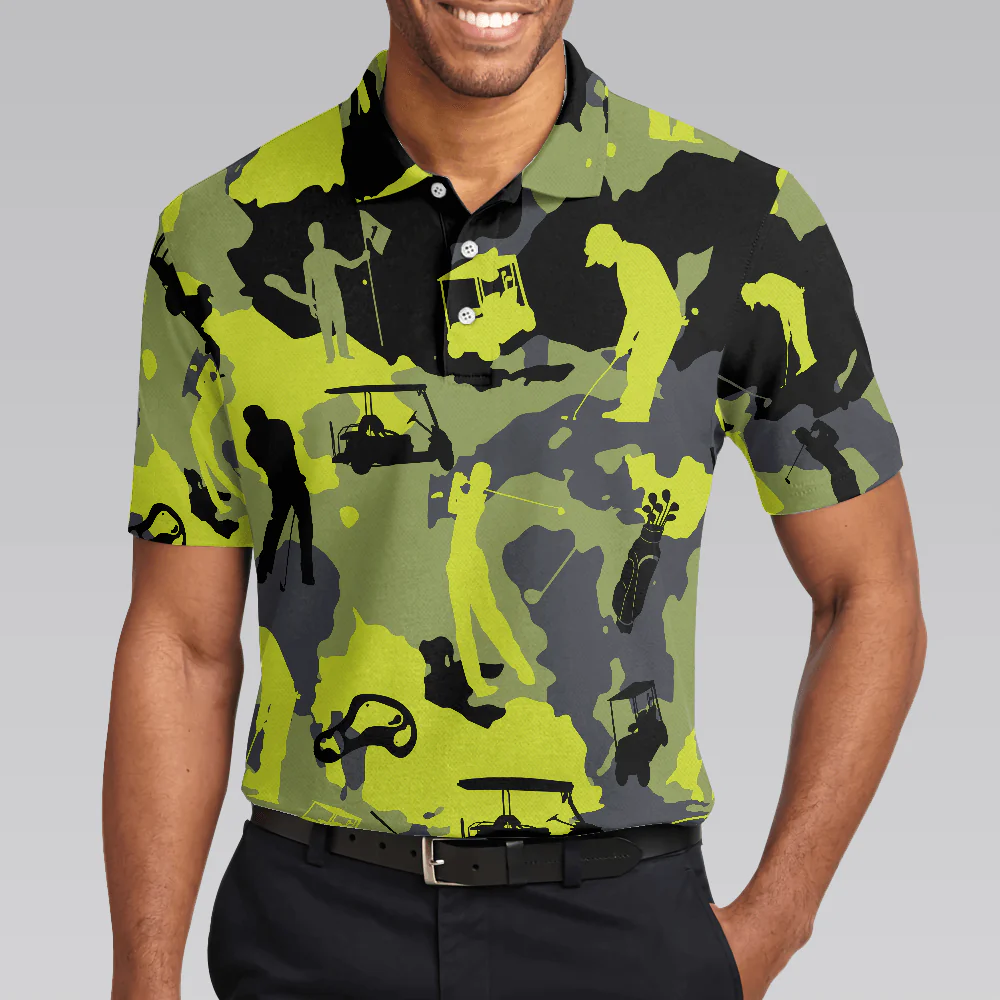 Men Golf Polo Shirt - Green And Grey Camouflage, Military Streetwear, Camo Men Golf Polo Shirt - Perfect Polo Shirt For Men, Golfers - Image 5
