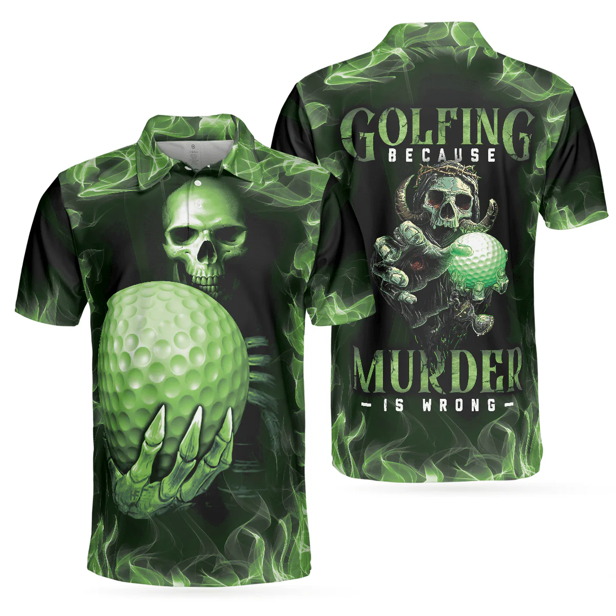 Men Golf Polo Shirt - Green Skull Golf Shirt Design, Scary Men Golf Polo Shirt - Perfect Polo Shirt For Men, Golfers