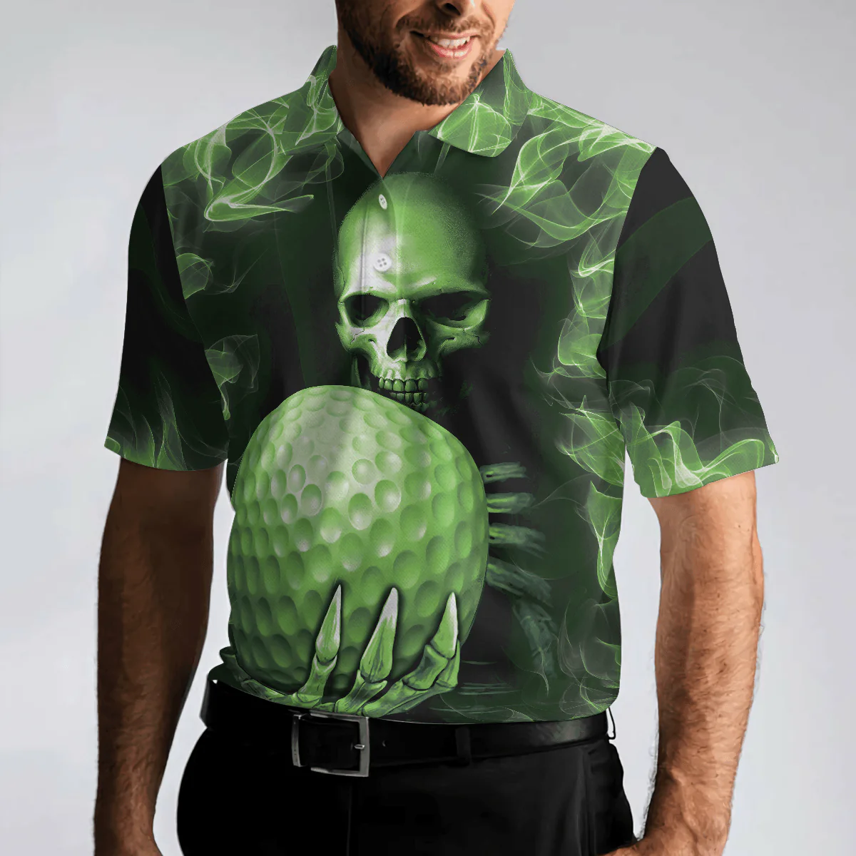 Men Golf Polo Shirt - Green Skull Golf Shirt Design, Scary Men Golf Polo Shirt - Perfect Polo Shirt For Men, Golfers - Image 4