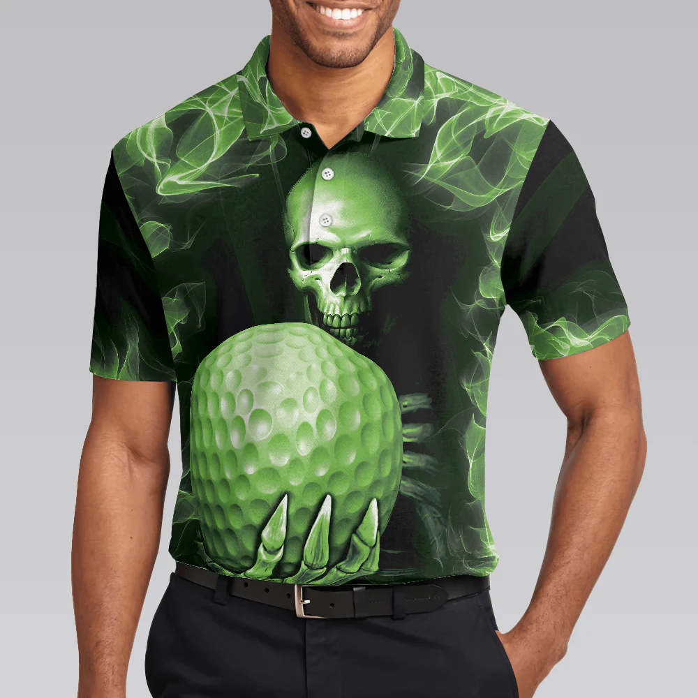 Men Golf Polo Shirt - Green Skull Golf Shirt Design, Scary Men Golf Polo Shirt - Perfect Polo Shirt For Men, Golfers - Image 5