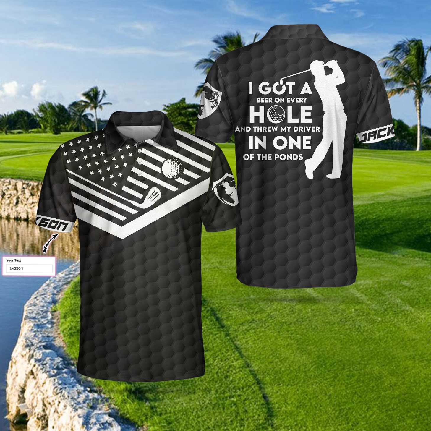Men Golf Polo Shirt - I Got A Hole In One Custom Polo Shirt, Personalized Golf American Flag Polo Shirt, Cool Golf Shirt For Men