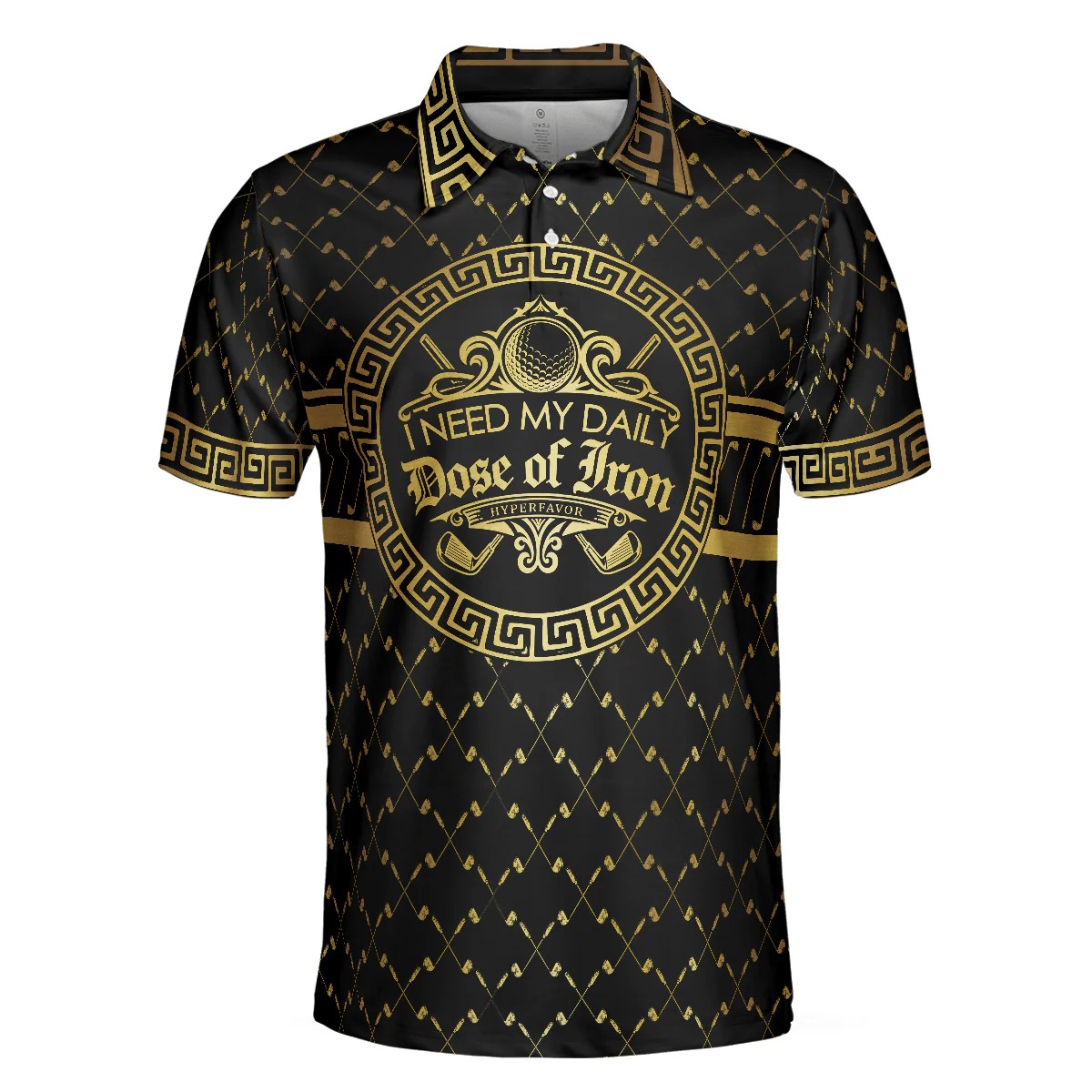 Men Golf Polo Shirt - I Need My Daily Dose Of Iron Black & Gold Polo Shirt, Luxury Golden Greek Golf Shirt - Perfect Gift For Men, Golfers - Image 3