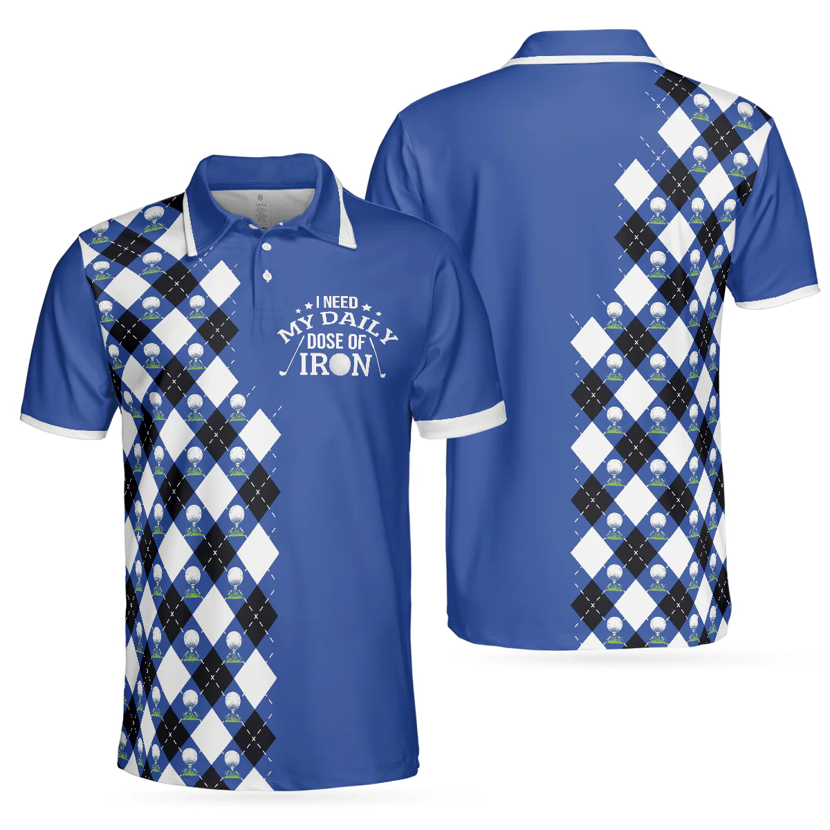 Men Golf Polo Shirt - I Need My Daily Dose Of Iron Polo Shirt, Argyle Pattern Polo Shirt, Best Golf Shirt For Men, Golfers