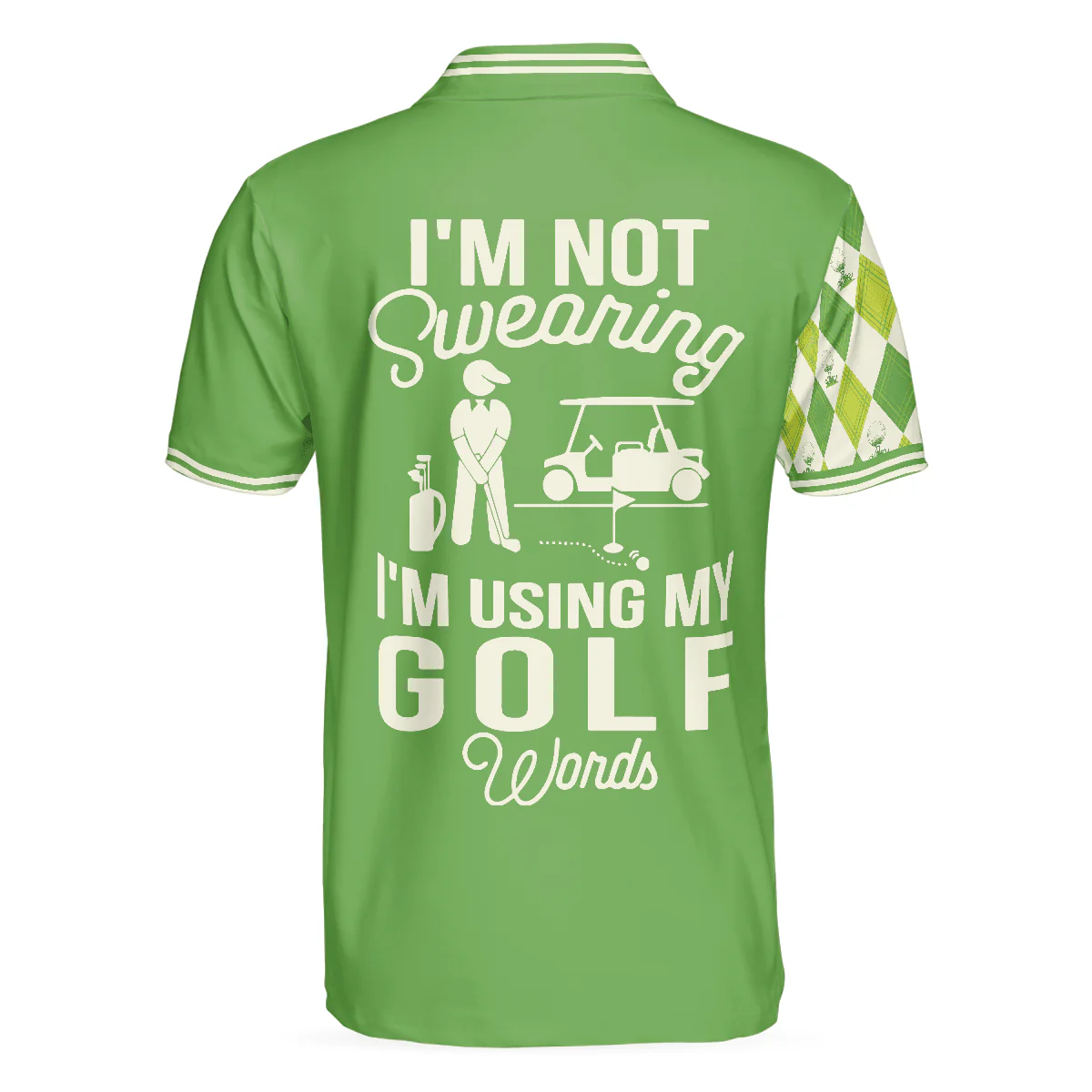 Men Golf Polo Shirt - I'm Not Swearing I'm Using My Golf Words Polo Shirt, Green Argyle Pattern Golf Shirt For Men, Golfers - Image 2
