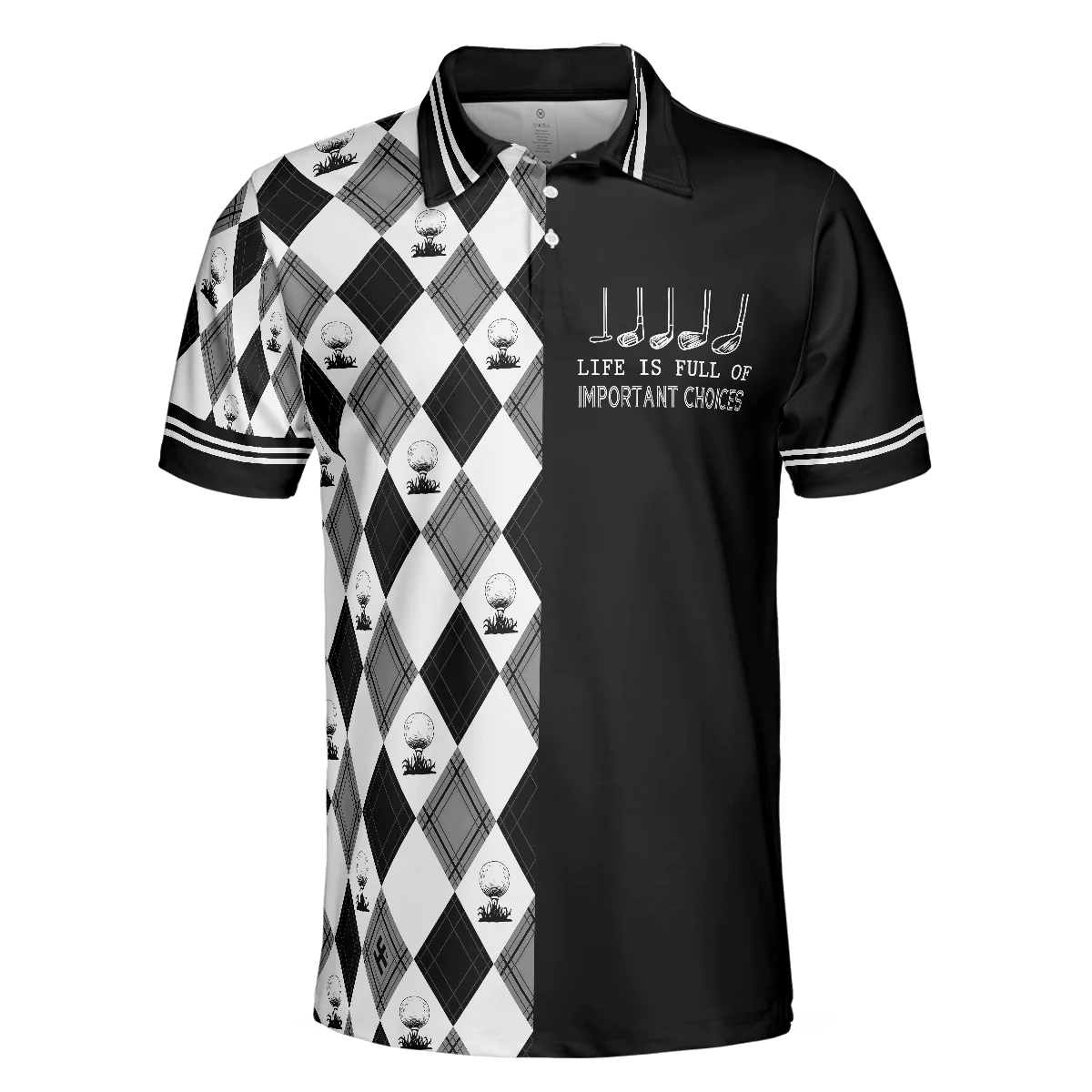 Men Golf Polo Shirt - Life Is Full Of Important Choices Golf Polo Shirt, Black And White Golf Pattern Men Golf Polo Shirt - Perfect Polo Shirt For Men - Image 3