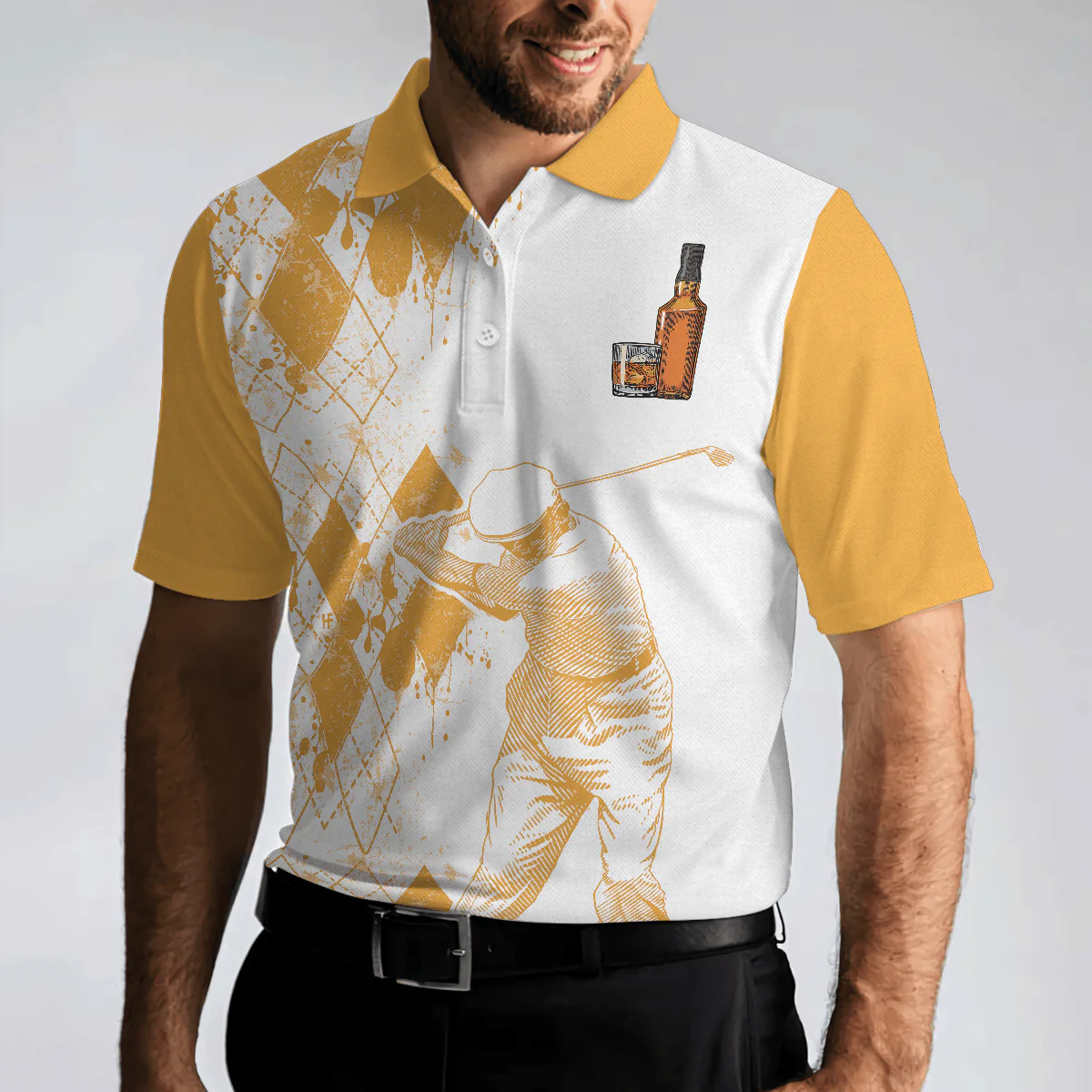 Men Golf Polo Shirt - Orange Argyle Pattern Golf Men Polo Shirt, Golf And Wine Shirt For Male Players - Perfect Polo Shirt For Men, Golfers - Image 4