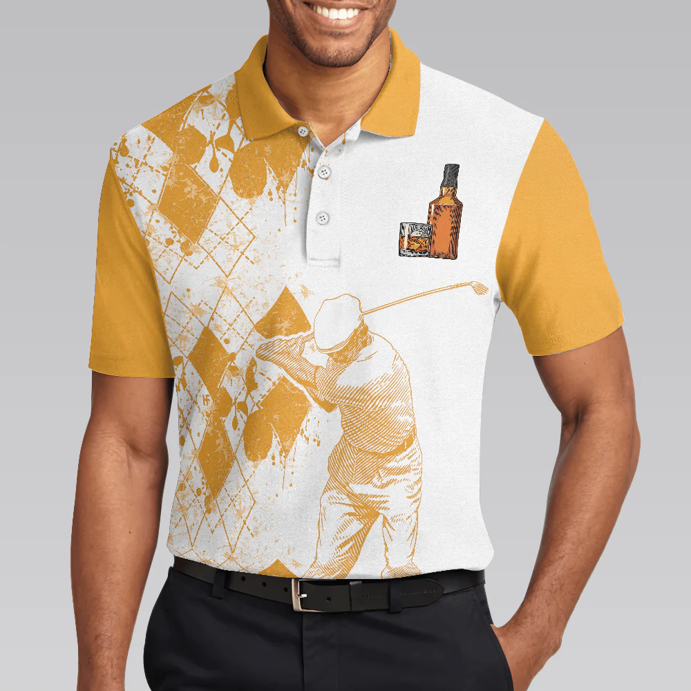 Men Golf Polo Shirt - Orange Argyle Pattern Golf Men Polo Shirt, Golf And Wine Shirt For Male Players - Perfect Polo Shirt For Men, Golfers - Image 5