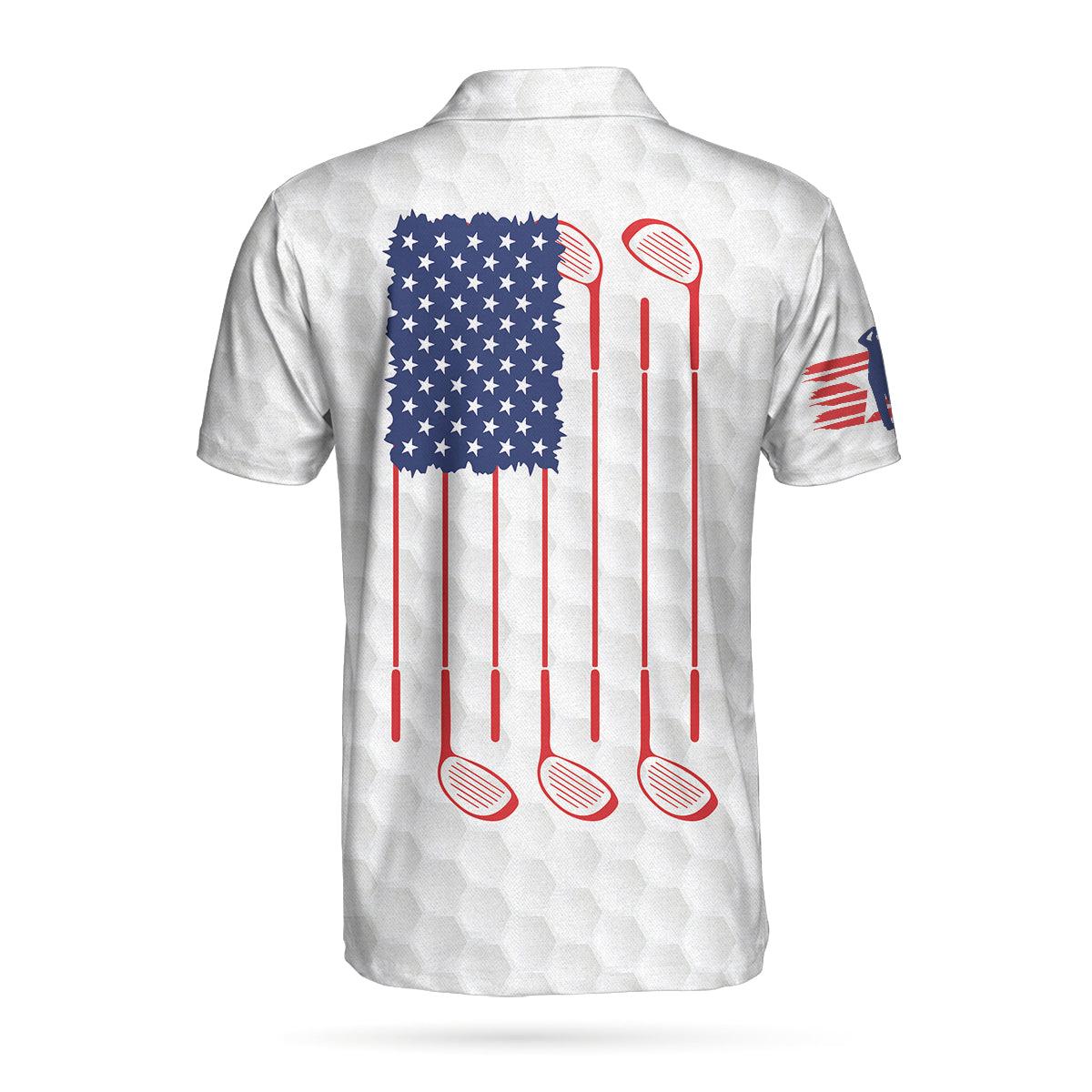 Men Golf Polo Shirt - Patriot White Golf Pattern Wet Paint Skull Men Polo Shirt, Golf American Flag Polo Shirt, Patriotic Golf Shirt For Men, Best Gift For Golfers - Image 3