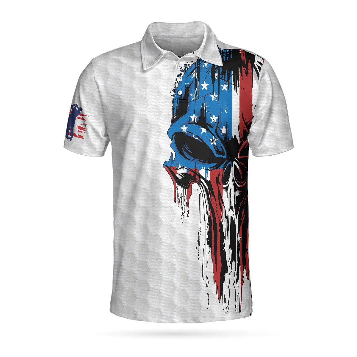 Men Golf Polo Shirt - Patriot White Golf Pattern Wet Paint Skull Men Polo Shirt, Golf American Flag Polo Shirt, Patriotic Golf Shirt For Men, Best Gift For Golfers - Image 4