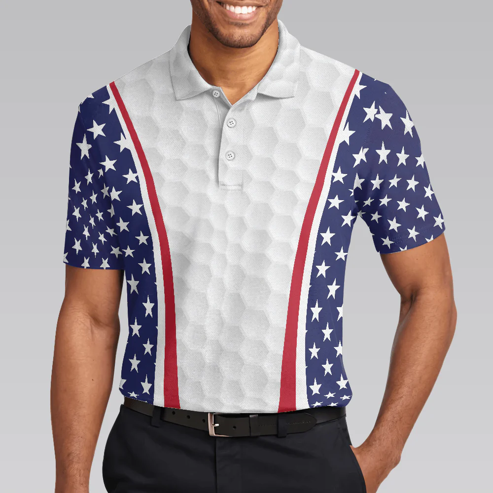 Men Golf Polo Shirt - Patriotic Golf Texture Skull USA Flag Golf Men Polo Shirt, American Flag Polo Shirt, Best Golf Shirt For Men - Image 4