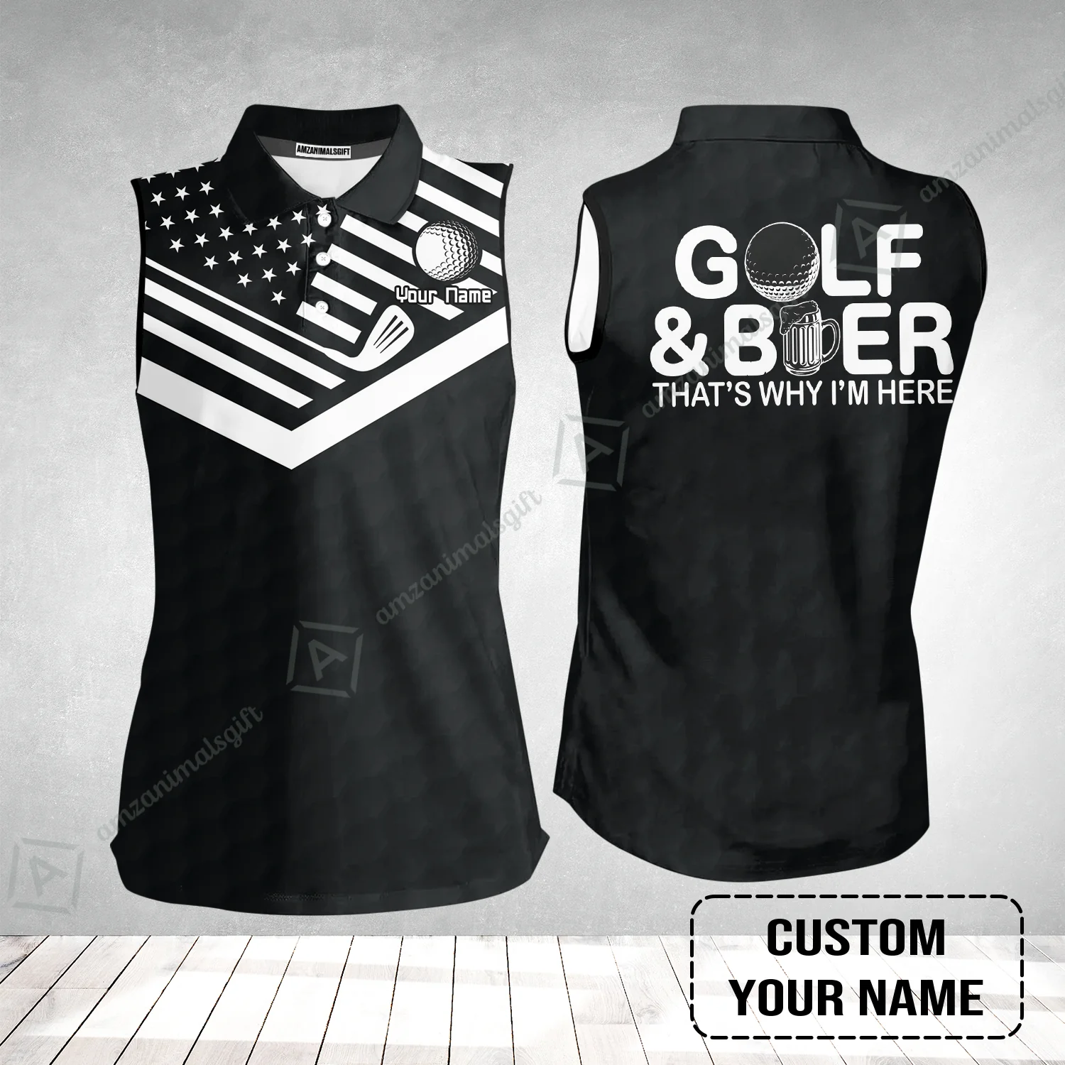 Men Golf Polo Shirt - Personalized American Flag Golf Polo Shirt, Golf And Beer That's Why I'm Here Custom Polo Shirt - Image 7