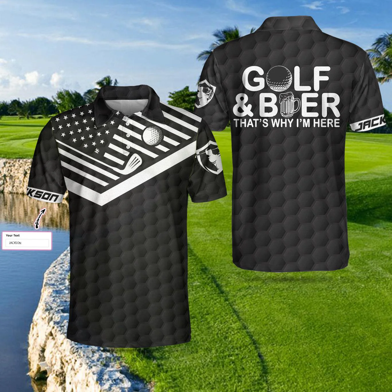 Men Golf Polo Shirt - Personalized American Flag Golf Polo Shirt, Golf And Beer That's Why I'm Here Custom Polo Shirt, Best Gift Shirt For Golf Lovers