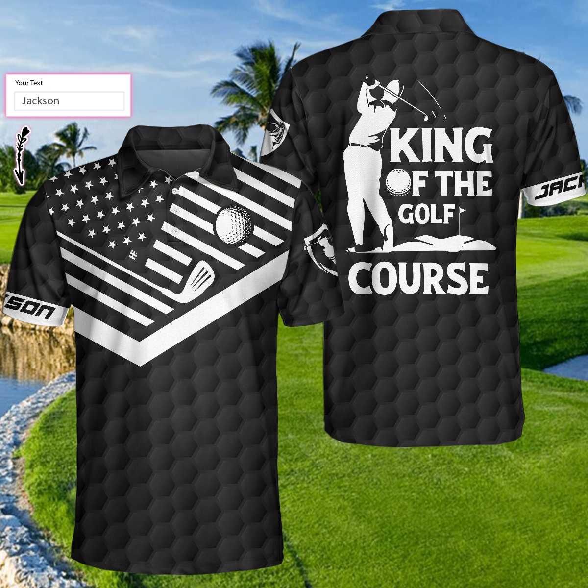 Men Golf Polo Shirt - Personalized Golf American Flag Golf Men Polo Shirt, King Of The Golf Course Custom Shirt For Men, Gift For Male Golfers