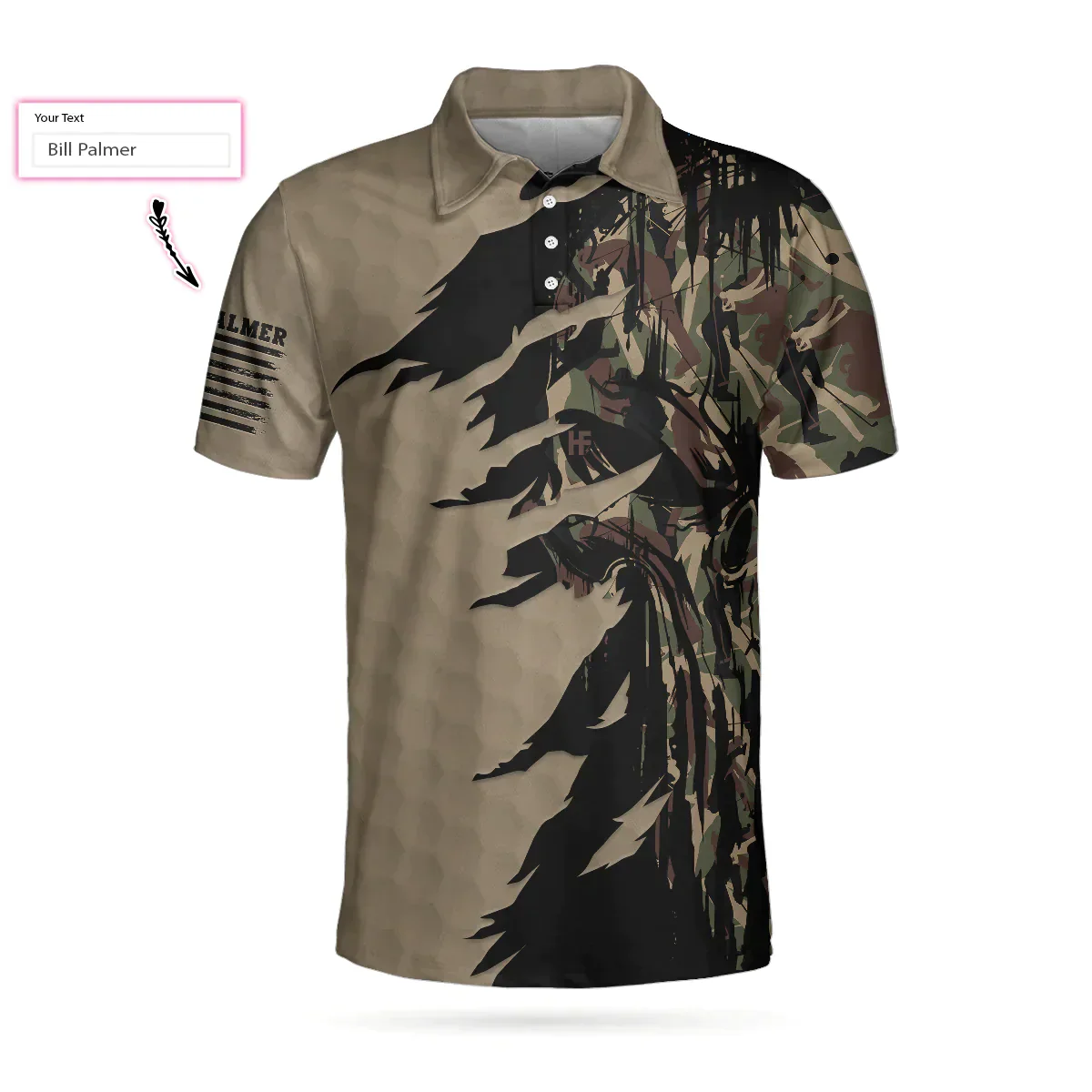 Men Golf Polo Shirt - Personalized Ripped Vintage Golfing Clubs Skull Camouflaged Men Polo Shirt, Camo Golf Custom Shirt For Male - Image 3