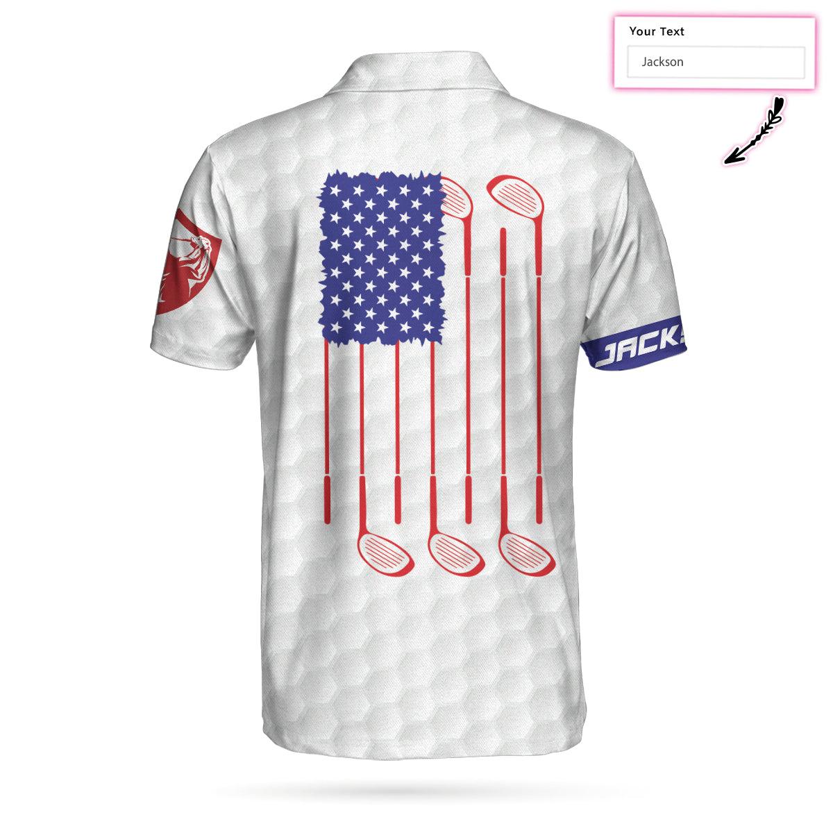 Men Golf Polo Shirt - Personalized White Golf Pattern Men Polo Shirt, Golf American Flag New Custom Polo Shirt, Patriotic Golf Shirt For Men, Golfers - Image 3