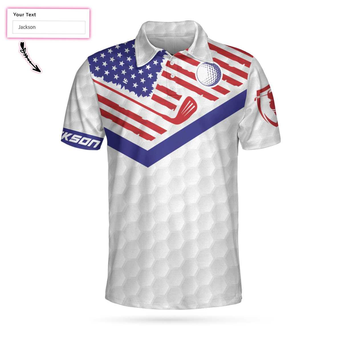 Men Golf Polo Shirt - Personalized White Golf Pattern Men Polo Shirt, Golf American Flag New Custom Polo Shirt, Patriotic Golf Shirt For Men, Golfers - Image 4