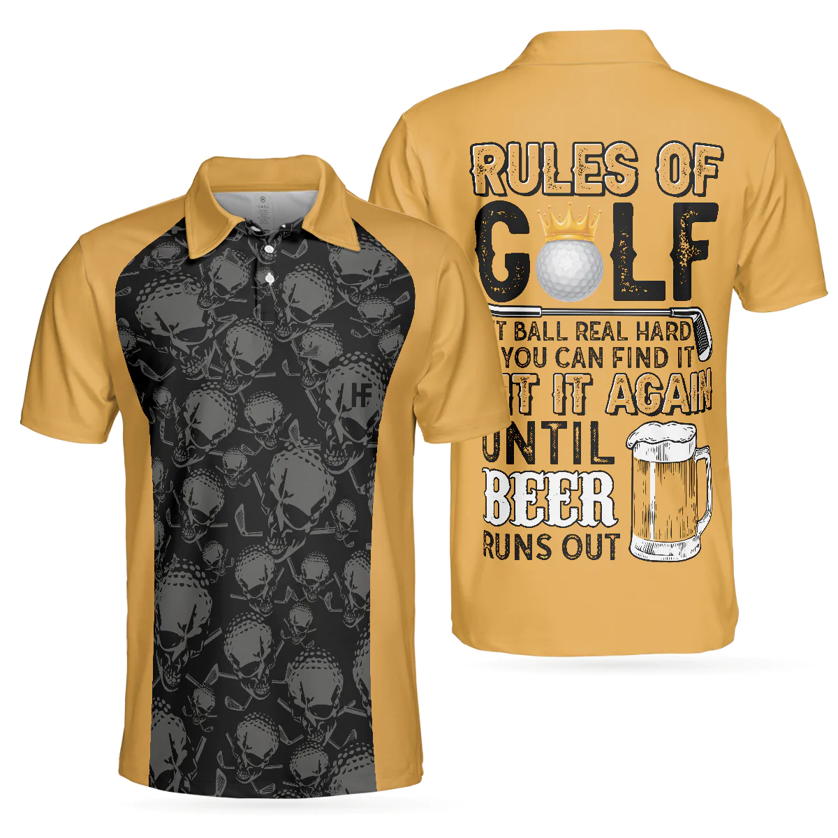 Men Golf Polo Shirt - Rules Of Golf Men Polo Shirt, Black And Orange Golfing Shirt With Sayings, Cool Golf Gift For Men, Golfers