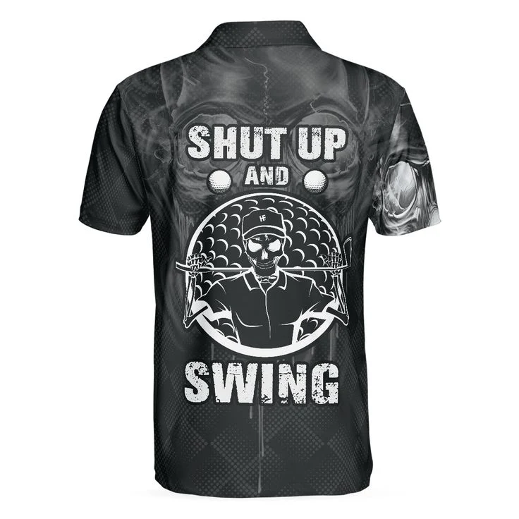 Men Golf Polo Shirt - Scary Skull Golf Men Polo Shirt, Golf Shut Up Shirt Design For Men, Best Halloween Golf Gift For Men, Golfers - Image 4