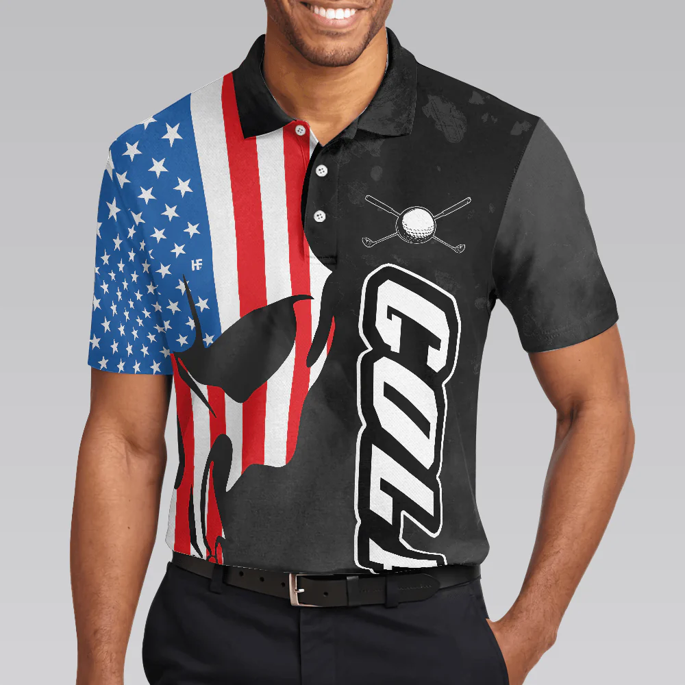 Men Golf Polo Shirt - Skull American Flag Men Polo Shirt, Grip It N' Rip It Skull Golf With American Flag Golf Polo Shirt, Cool Golf Shirt For Men - Image 4