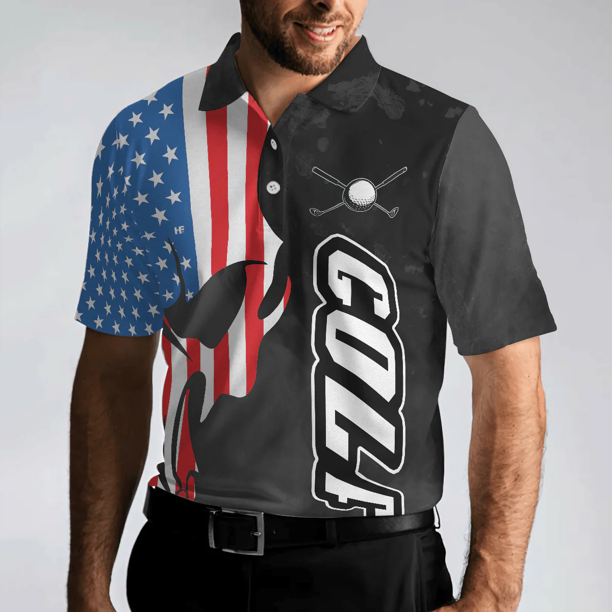 Men Golf Polo Shirt - Skull American Flag Men Polo Shirt, Grip It N' Rip It Skull Golf With American Flag Golf Polo Shirt, Cool Golf Shirt For Men - Image 5