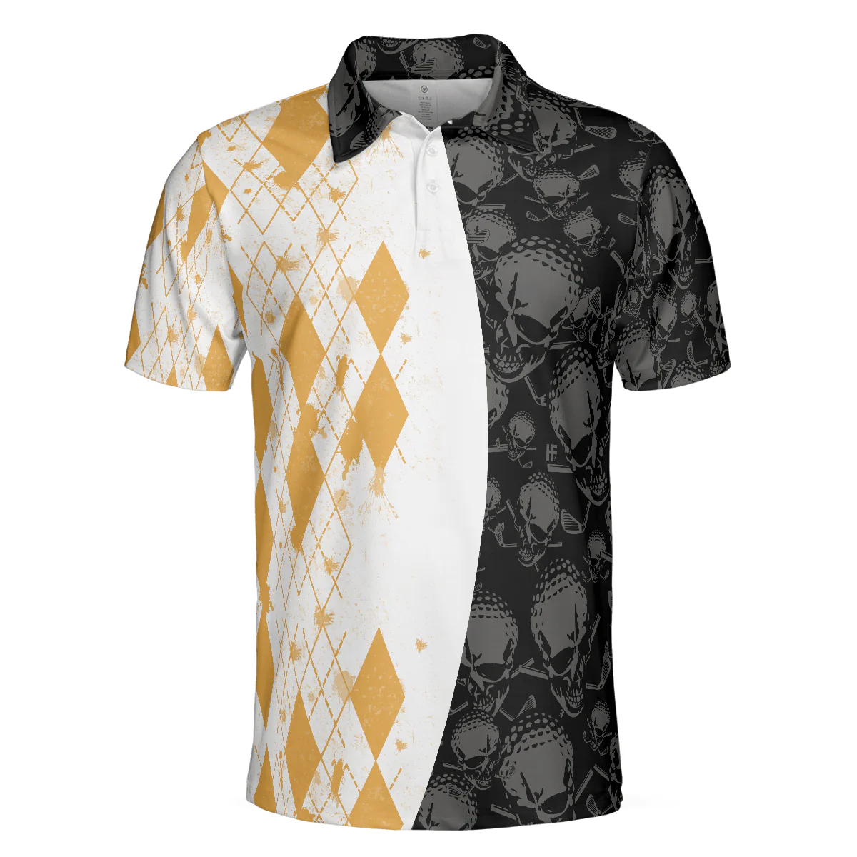 Men Golf Polo Shirt - Skull And Yellow Argyle Pattern Golf Polo Shirt, Grip It Rip It Sip It , Skull Golf Golf Polo Shirt For Men, Golfers - Image 3