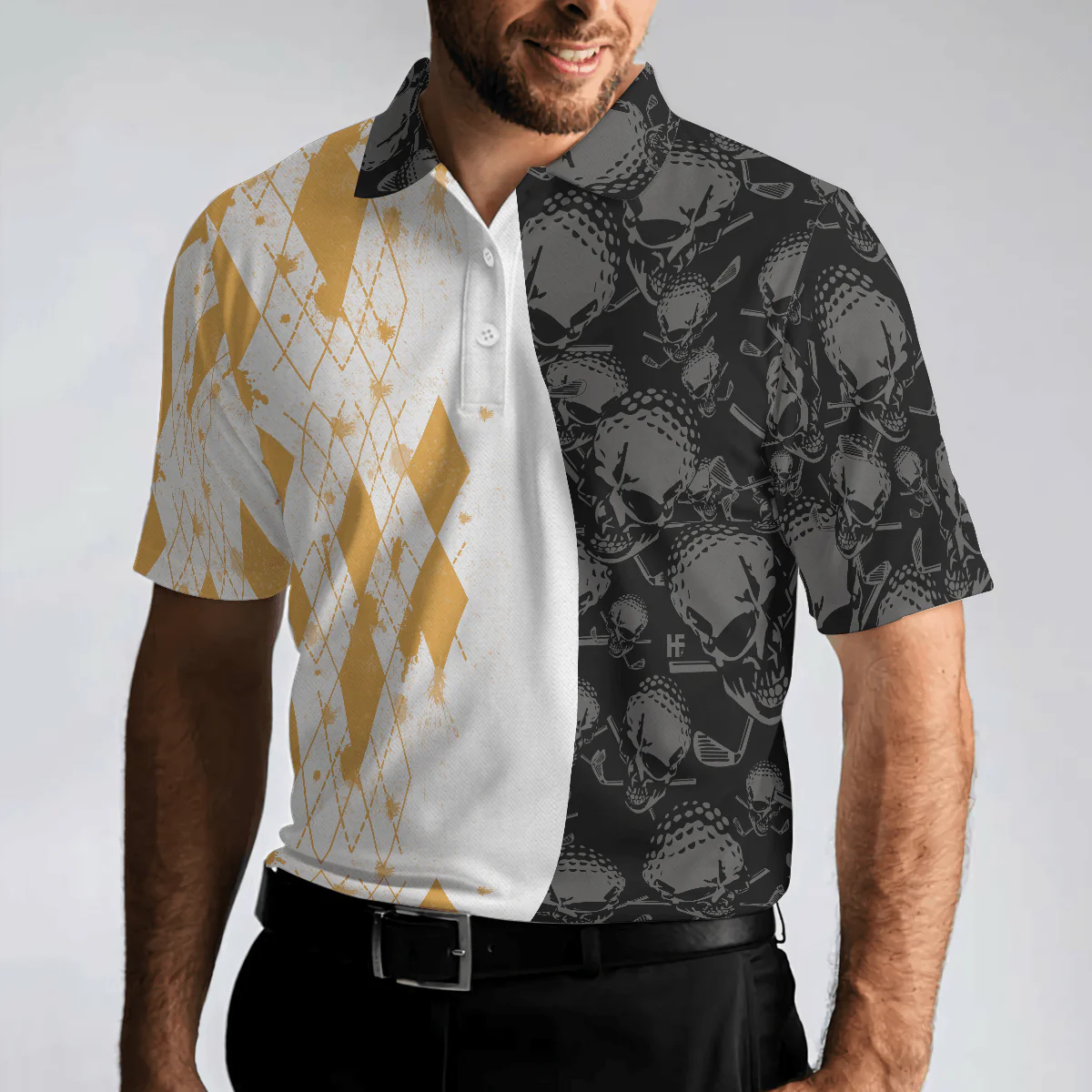 Men Golf Polo Shirt - Skull And Yellow Argyle Pattern Golf Polo Shirt, Grip It Rip It Sip It , Skull Golf Golf Polo Shirt For Men, Golfers - Image 4
