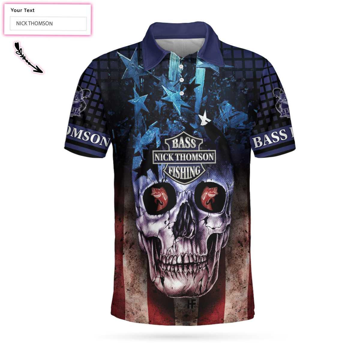Men Golf Polo Shirt - Skull Fishing Custom Name Polo Shirt, Jerk It Till She Swallows Custom Polo Shirt, Personalized American Flag Fishing Shirt - Image 3