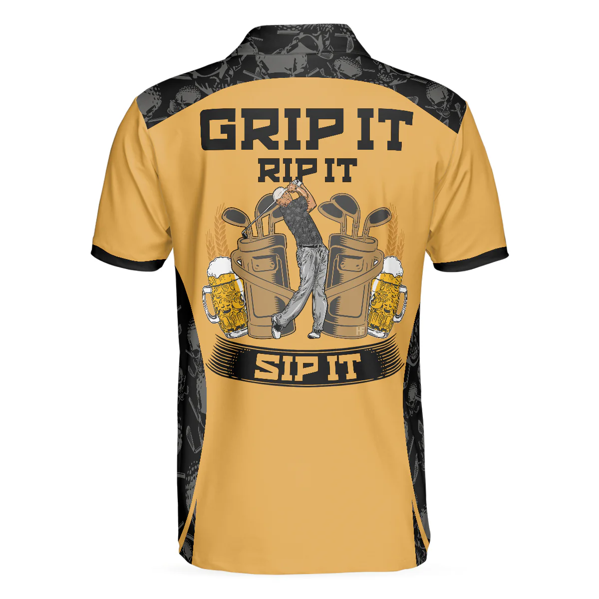 Men Golf Polo Shirt - Skull Pattern Polo Shirt, Grip It Rip It Sip It Golf Shirt For Halloween, Scary Gift Idea For Men, Golfers - Image 3