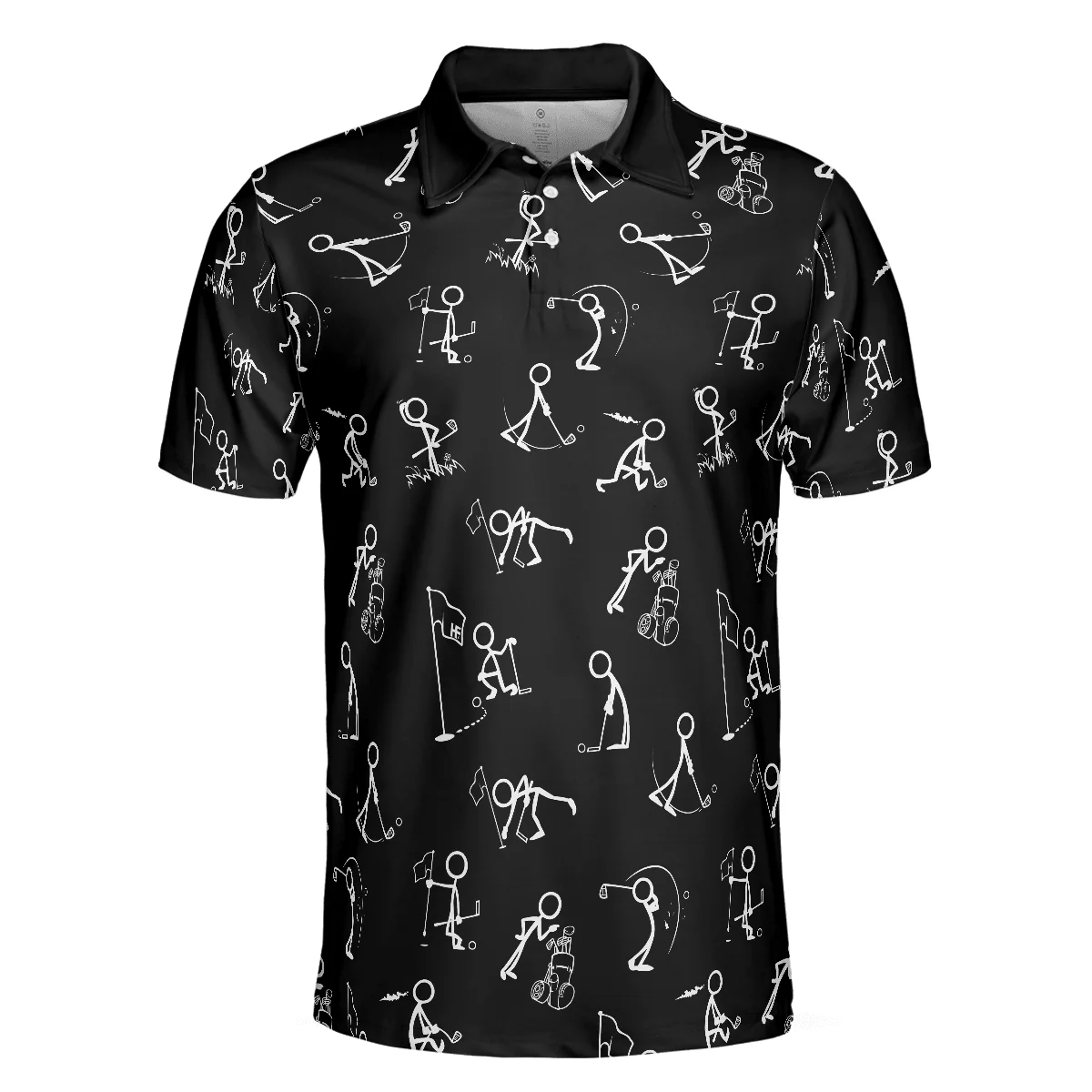 Men Golf Polo Shirt - Stickfigures Playing Golf Polo Shirt, Doodling Golfer Polo Shirt, Best Golf Shirt For Men - Perfect Gift For Men, Golfers - Image 3