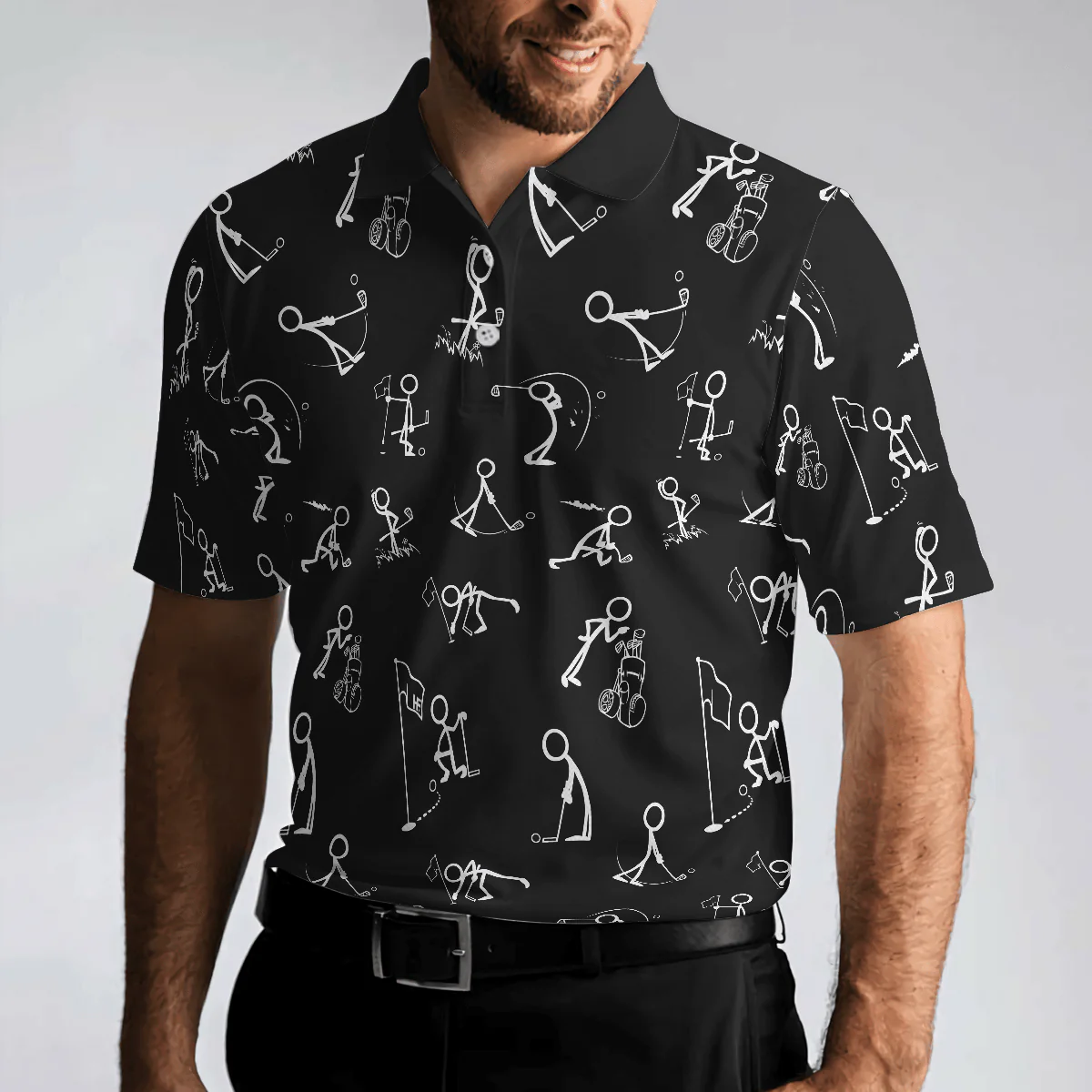 Men Golf Polo Shirt - Stickfigures Playing Golf Polo Shirt, Doodling Golfer Polo Shirt, Best Golf Shirt For Men - Perfect Gift For Men, Golfers - Image 5